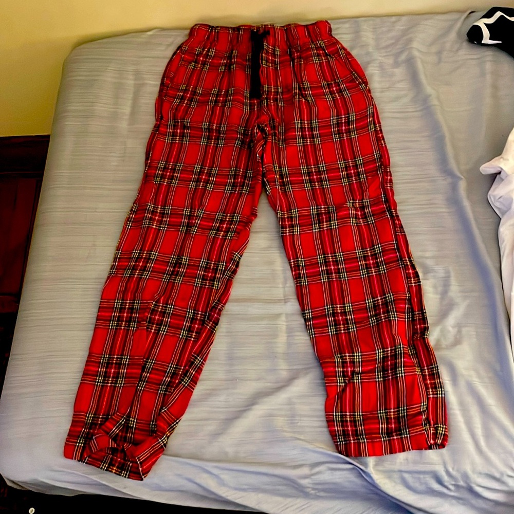 Red Plaid Drawstring with pockets Pajamas